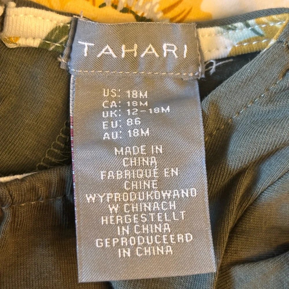 Tahari Baby Olive Green Dress Floral Leggings + Striped Dress Gray White, 18m - Picture 3 of 7